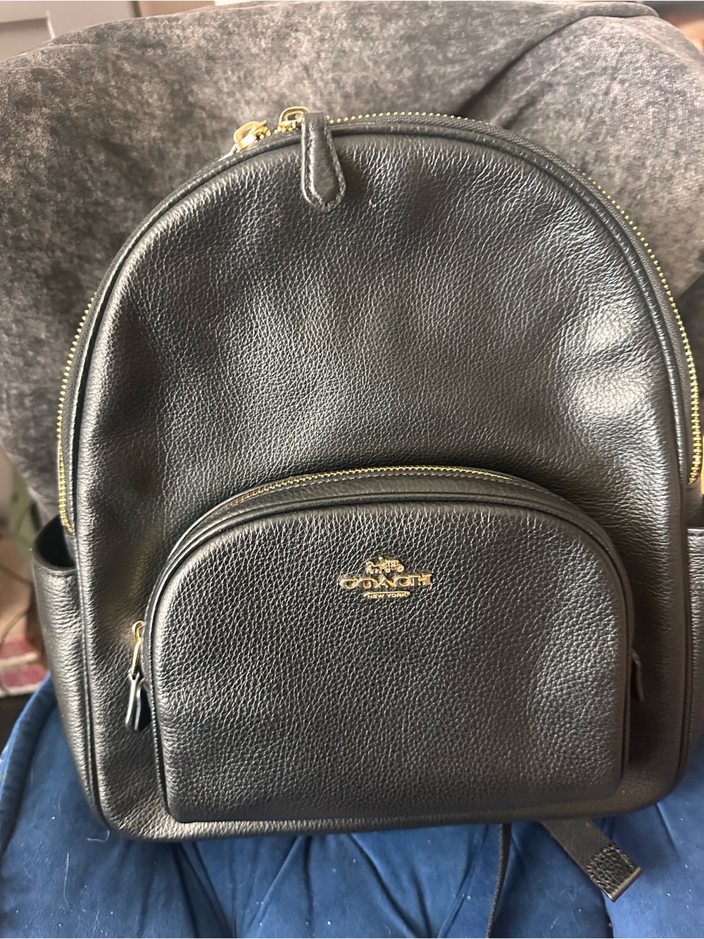 Coach Black Pebbled Leather Backpack with Gold Hardware